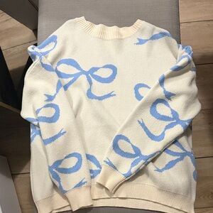 Altar'd State Cream and Blue Bow Sweater